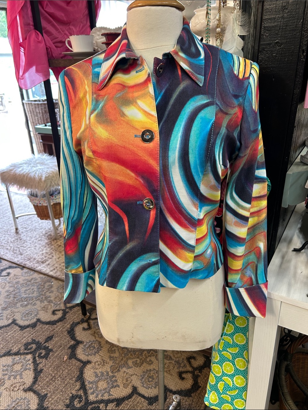 Alberto Makali Vibrant Multicolor Swirl Blazer - Red Blue Yellow